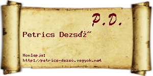 Petrics Dezső névjegykártya